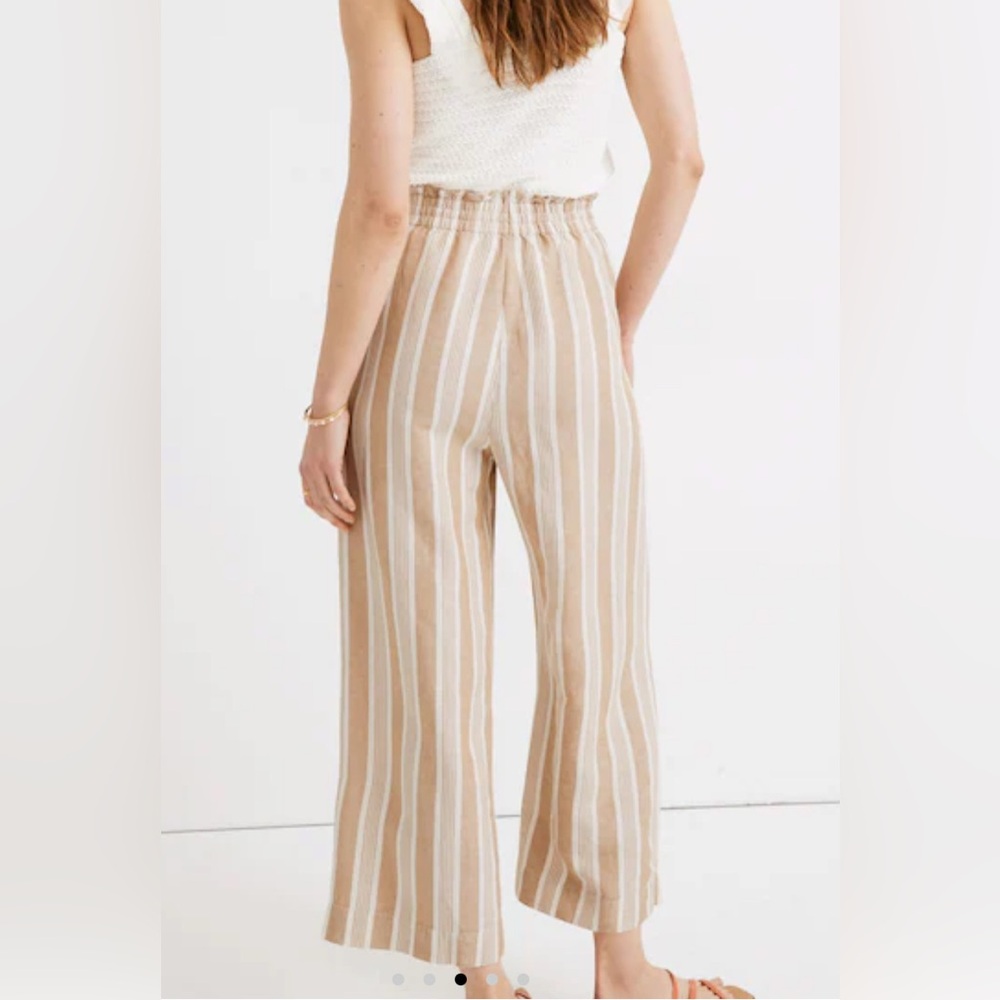 Madewell Smocked Huston Pull-On Crop Pants in Stripe Size M Linen Blend Coastal - Picture 2 of 14